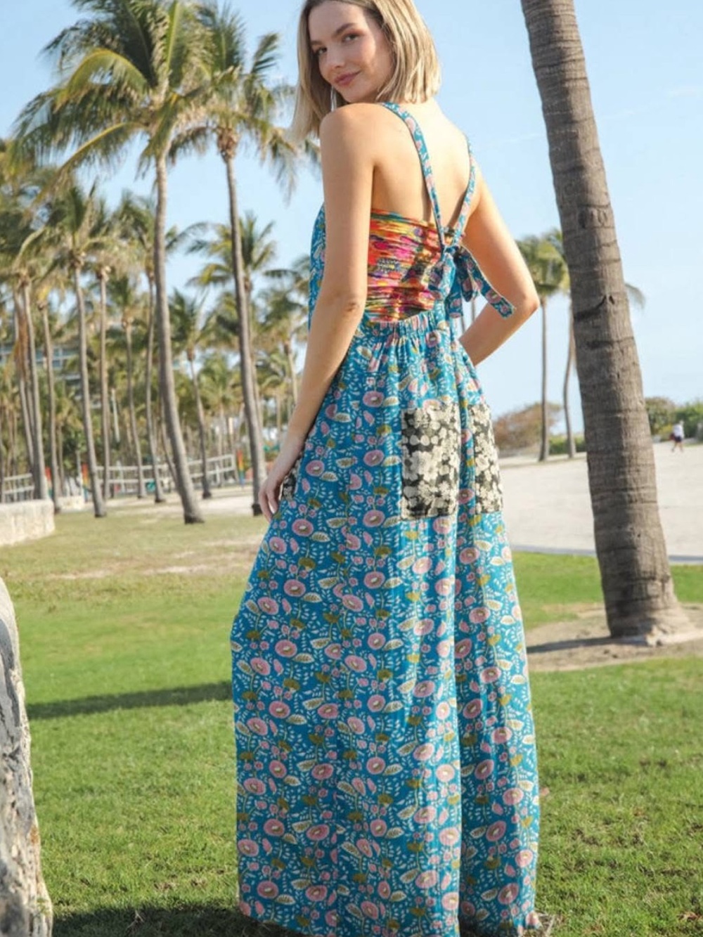 Natural Life Dakota Tie Overall Jumpsuit Turquoise Floral Print Size Medium M *